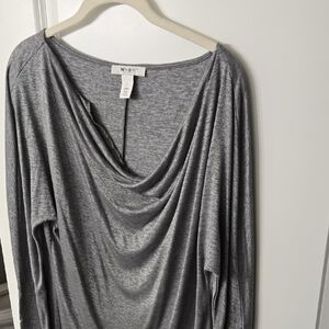 White House Black Market Gray Drape Blouse Size Large